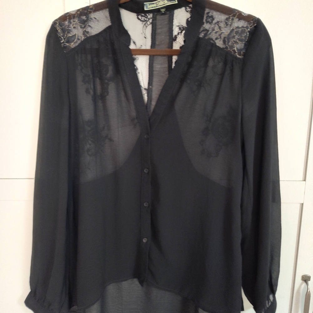 Love Stitch Sheer Black Lace Blouse